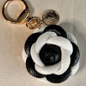 Elegant Black and White Floral Keychain or Bag Charm